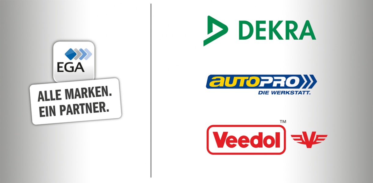Logo Dekra, Logo Veedol,  Logo AutoPro Die Werkstatt,  Logo EGA Alle Marken ein Partner 